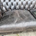 Chesterfield Springvale bank vintage zwart leer + BEZORGING, Gebruikt, Chesterfield, Ophalen of Verzenden, Rechte bank