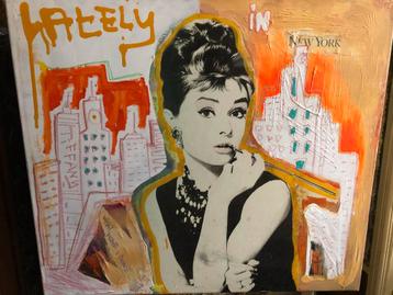 Audrey Hepburn Schilderij - Breakfast at Tiffany's beschikbaar voor biedingen