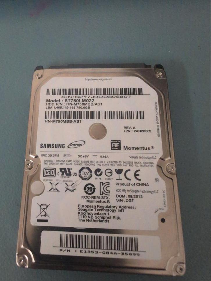 Samsung Momentus 750GB SATA HDD  | Tweedehands, Computers en Software, Harde schijven, Gebruikt, Laptop, Intern, HDD, Ophalen of Verzenden