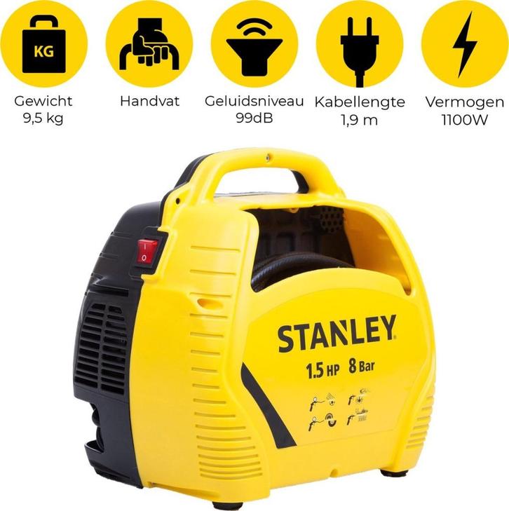 Kompresor Stanley 8 Bar  plus bovenfrees black decker ACTIE, Doe-het-zelf en Verbouw, Compressors, Nieuw, 6 tot 10 bar, Minder dan 25 liter