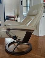 Crème Lederen Relax Fauteuil in Goede Staat, Huis en Inrichting, Fauteuils, Ophalen, Metaal, 75 tot 100 cm, Zo goed als nieuw