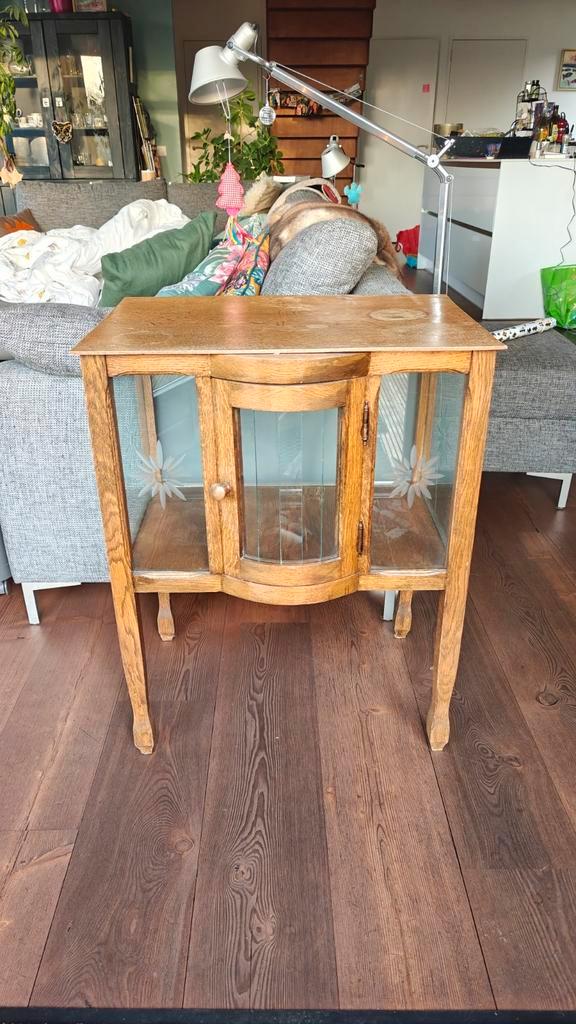 Vintage theekastje / drankkastje met glas, Antiek en Kunst, Antiek | Meubels | Kasten, Ophalen