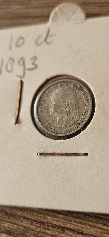 Zilveren 10 cent 1893 wilhelmina  beschikbaar voor biedingen