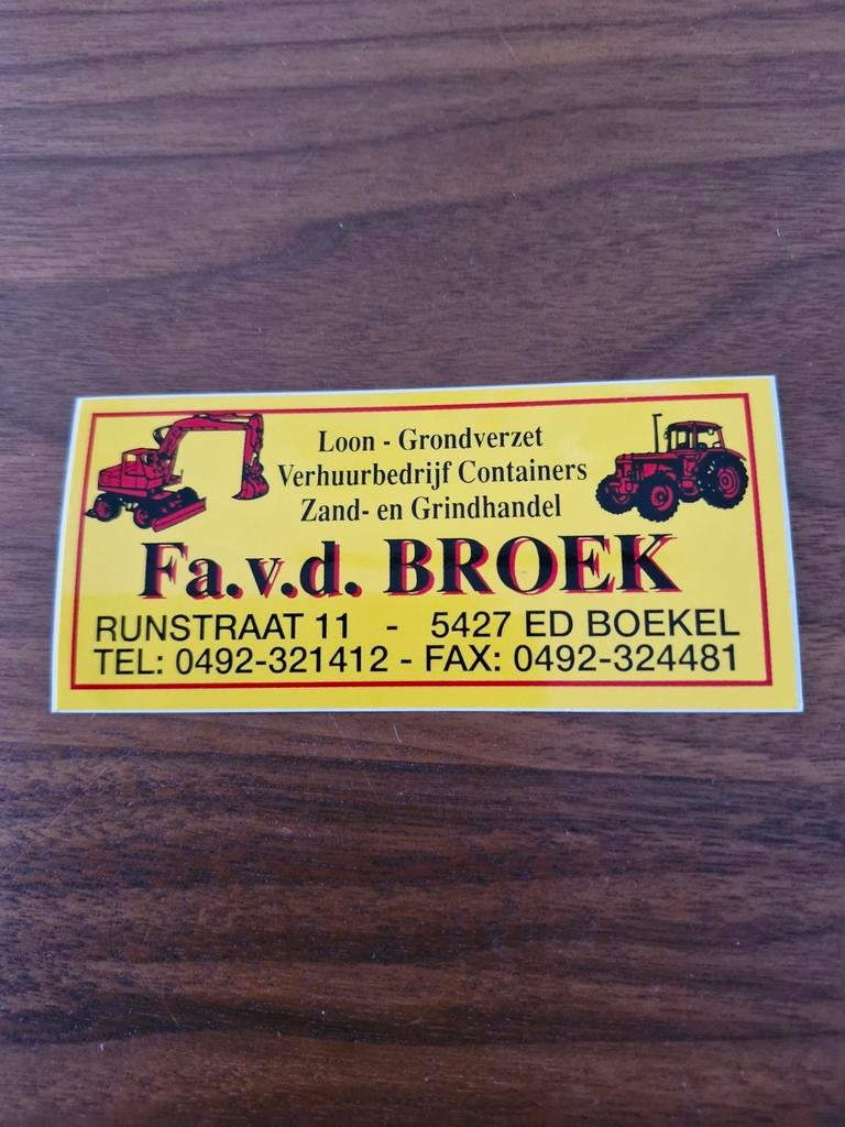 5607 Sticker Fa.v.d. Broek - Loon- en Grondverzetbedrijf, Verzamelen, Stickers, Ophalen of Verzenden