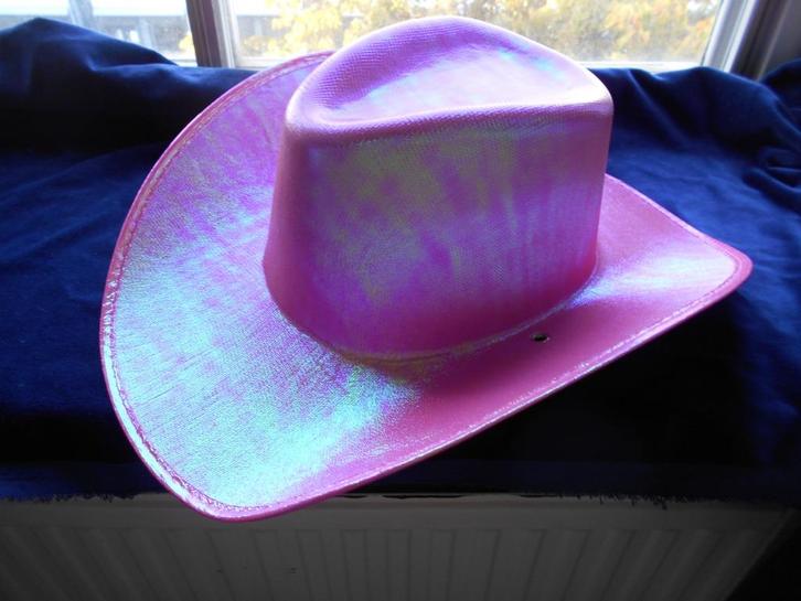 Knalroze en zilverkleurige cowboy hoed,nieuwstaat, 0.50., Hobby en Vrije tijd, Feestartikelen, Zo goed als nieuw, Hoed of Pruik