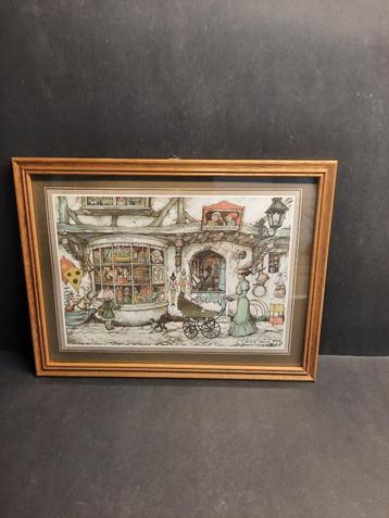 Eiken lijst met Anton Pieck Toy-Shop beschikbaar voor biedingen