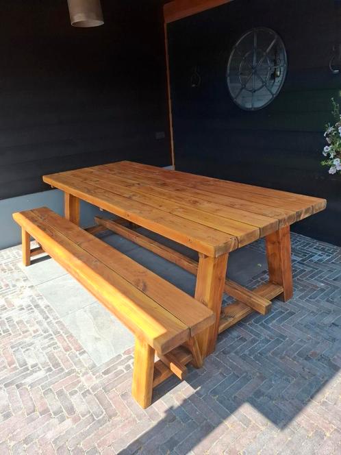 Te koop: tuin tafel met bankje, Tuin en Terras, Picknicktafels, Zo goed als nieuw, Rechthoekig, Ophalen