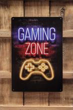 Gaming Zone neon look reclamebord van metaal wandbord deco, Info@deconoord.nl, Deco Noord, Nieuw, Ophalen of Verzenden