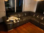 Donkerbruine leren hoekbank, Huis en Inrichting, Banken | Bankstellen, Ophalen, 250 tot 300 cm, Gebruikt, 100 tot 125 cm