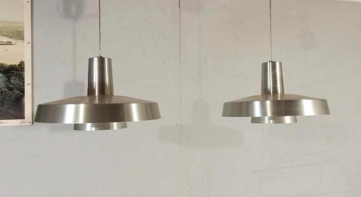 Set van 2 vintage Deens design hanglampen, Lyfa, Huis en Inrichting, Lampen | Hanglampen, Gebruikt, Minder dan 50 cm, Metaal, Ophalen of Verzenden