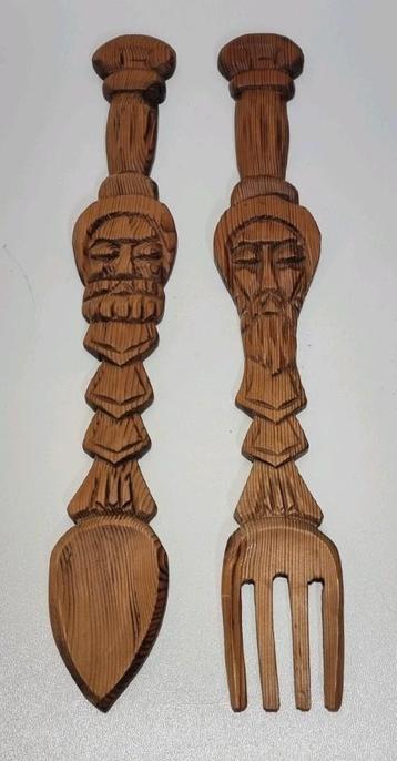 Houtsnijwerk lepel en vork 50cm  beschikbaar voor biedingen