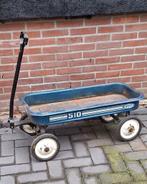 Vintage MTD 510 blauwe ijzeren trekwagen kogellagerwielen., Antiek en Kunst, Ophalen