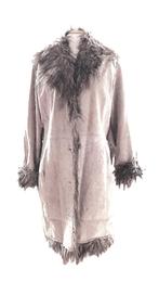 Exclusieve suède jas met luxe bont afwerking , maat 42, Beige, Maat 42/44 (L), Ophalen of Verzenden, Zo goed als nieuw