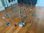 Hanglamp rvs met gekleurde glazen kapjes, Ophalen of Verzenden, Gebruikt, Metaal, 50 tot 75 cm