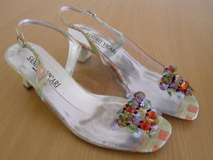 Sandro Vicari design slingback sandaal multicolor mt 37½, Kleding | Dames, Schoenen, Zo goed als nieuw, Sandalen of Muiltjes, Overige kleuren