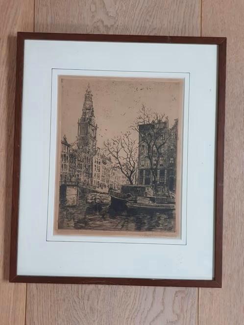ets Martin van Waning Zuiderkerk toren Amsterdam Gesign RO., Antiek en Kunst, Kunst | Etsen en Gravures, Ophalen