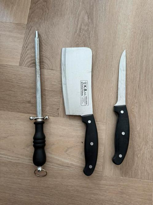 Mes , hakbijl (butchermes) + slijper, Huis en Inrichting, Keuken | Bestek, Zo goed als nieuw, Verzenden