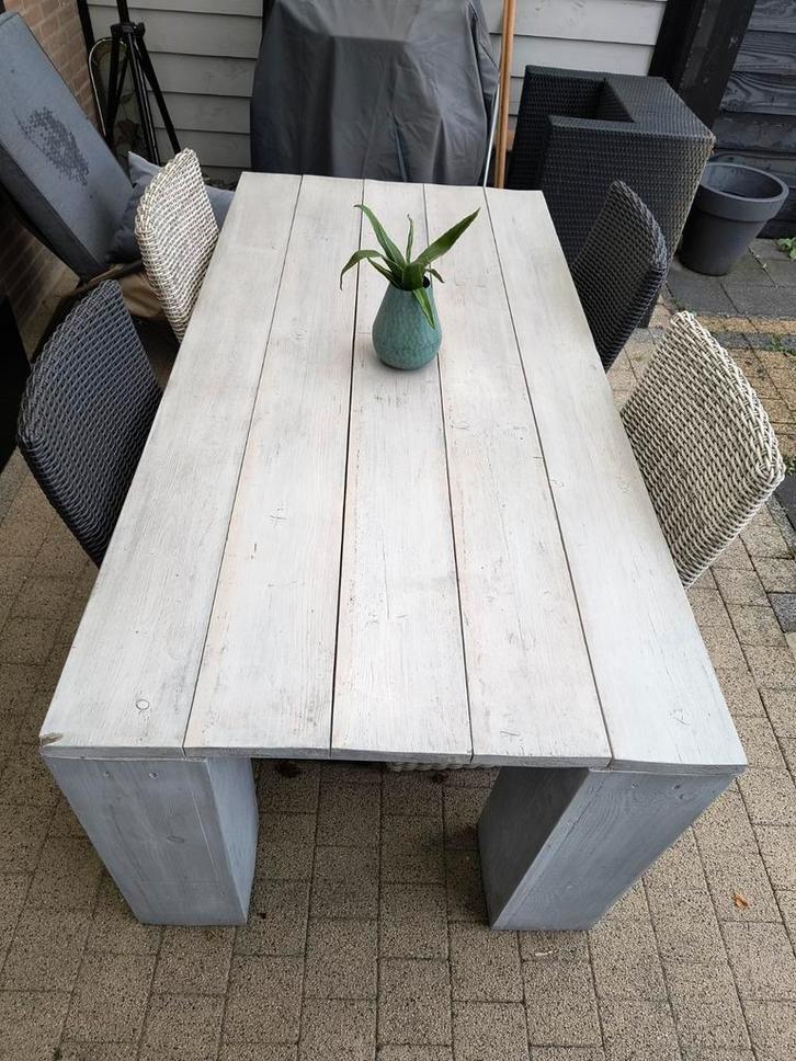 Zeer mooie douglas tuintafel - Met 4 sjieke Borek stoelen!, Tuin en Terras, Tuintafels, Gebruikt, Rechthoekig, Hout, Ophalen