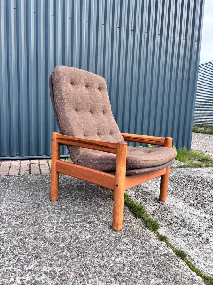 Vintage teak deens fauteuil stoel easy chair domino, Huis en Inrichting, Fauteuils, Gebruikt, Minder dan 50 cm, 75 tot 100 cm