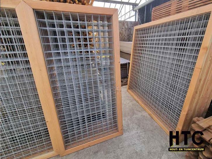 IJzer trellis met houten rand, Douglas en geïmpregneerd, Tuin en Terras, Schuttingen, Nieuw, Hout, 1 tot 2 meter, Minder dan 3 meter