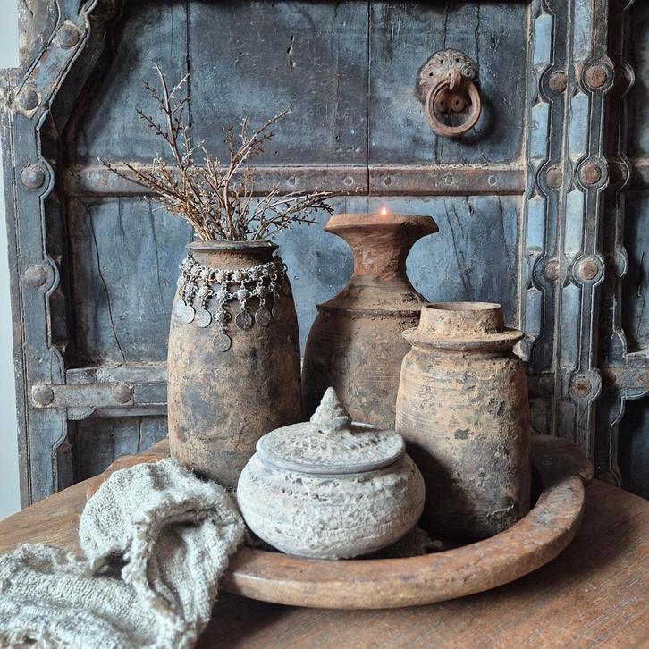 Landelijke sfeerset, houten schaal, chapatiscjaal, nepal, Huis en Inrichting, Woonaccessoires | Schalen en Manden, Nieuw, Schaal