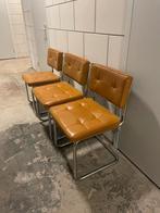 Set van 3 Cognackleurige Stoelen – PU Leer & Chroom – Praxis, Ophalen, Gebruikt, Metaal, Drie