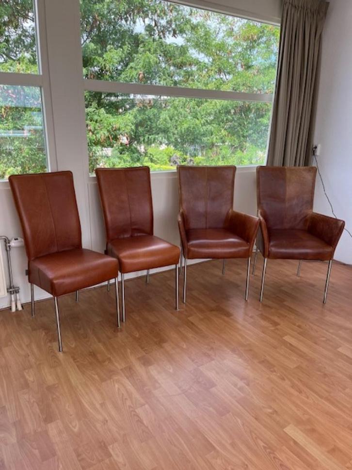 LEREN STOELEN SET (FOUCAULT), Huis en Inrichting, Stoelen, Gebruikt, Vier, Leer, Bruin, Ophalen