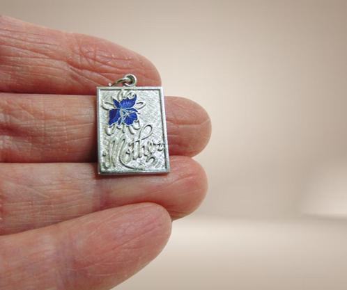 Art Nouveau zilver email paarse iris Mother hanger GRIFFITH!, Sieraden, Tassen en Uiterlijk, Kettinghangers, Zo goed als nieuw