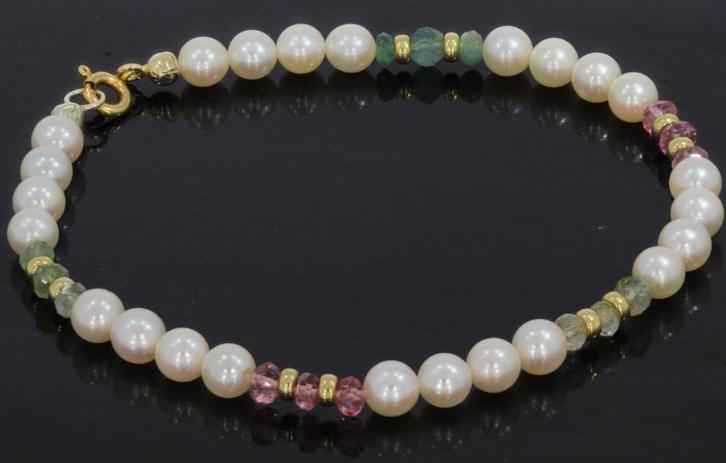 Toermalijn 14k gouden armband slot en bollen dames, Sieraden, Tassen en Uiterlijk, Antieke sieraden, Armband, Goud, Met edelsteen