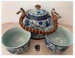 3-delig Chinees servies, rieten handvat, theepot kommen, Antiek en Kunst, Ophalen of Verzenden