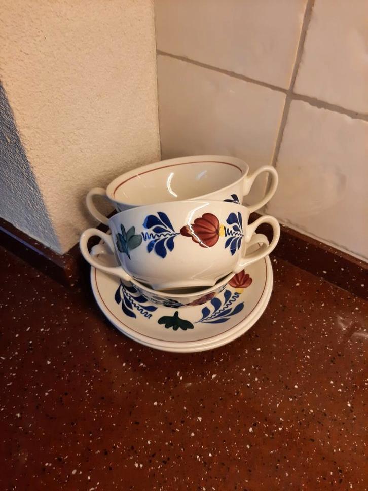 Boerenbont Soepkommen met Schotels (3 stuks), Huis en Inrichting, Keuken | Servies, Gebruikt, Kop(pen) en/of Schotel(s), Boerenbont