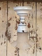 Oude emaille lamp met glazen kapje, Ophalen of Verzenden