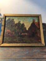 KUNST SCHILDERIJ OLIE OP DOEK LIJST ANTIEK LANDSCHAP, Antiek en Kunst, Ophalen of Verzenden