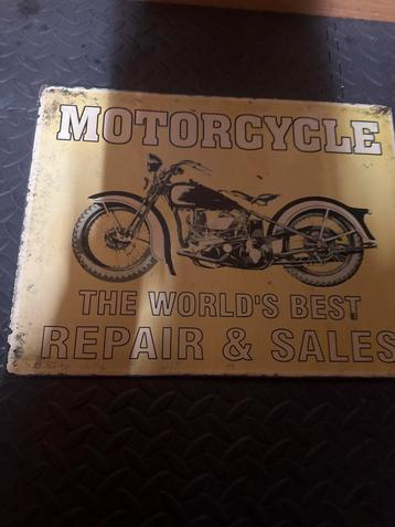 Vintage Motorfiets Reparatie & Verkoop Metalen Bord beschikbaar voor biedingen