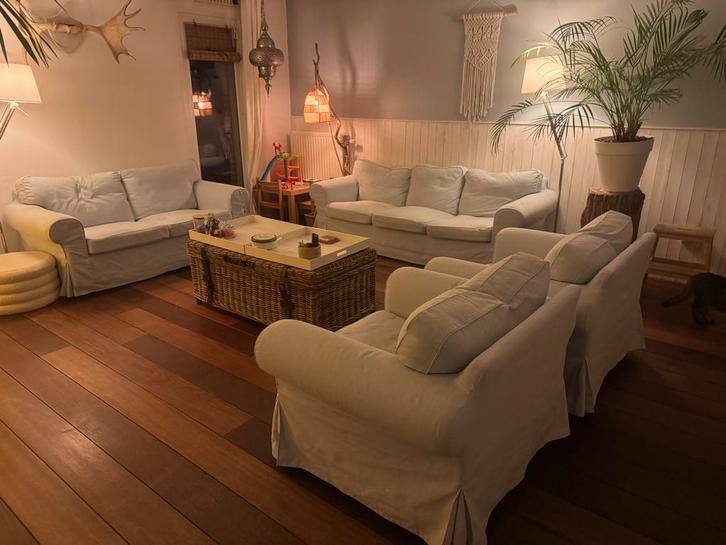 Ikea Ektorp bank en fauteuils, Huis en Inrichting, Banken | Bankstellen, Gebruikt, Rechte bank, Vierpersoons of meer, 200 tot 250 cm