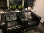 2 prachtige leren zwarte fauteuils/ stoeltjes, Huis en Inrichting, Fauteuils, Ophalen, Zo goed als nieuw