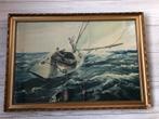 Repro nautisch schilderij zeilboot. F. Hess, Antiek en Kunst, Ophalen