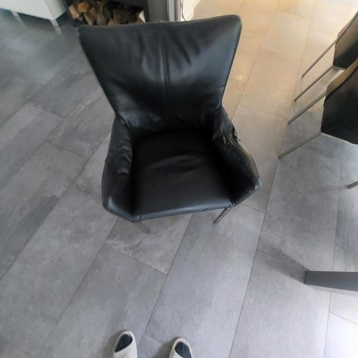 6 leren eetkamerstoelen, Huis en Inrichting, Stoelen, Gebruikt, Vijf, Zes of meer stoelen, Leer, Metaal, Zwart, Ophalen