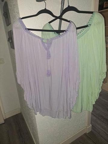 2 leuke wijde tops, maat 46-48 kleur lila en mintgoen beschikbaar voor biedingen