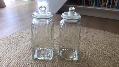 2 glazen opbergpotten - 37 cm hoog, Huis en Inrichting, Keuken | Potten en Pannen, Zo goed als nieuw, Glas, Ophalen