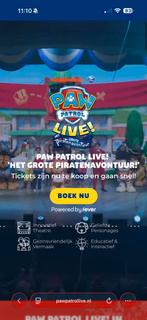 PAW Patrol Live Het Grote Piratenavontuur 19 feb 10:45 2x, Tickets en Kaartjes, Twee personen, Februari