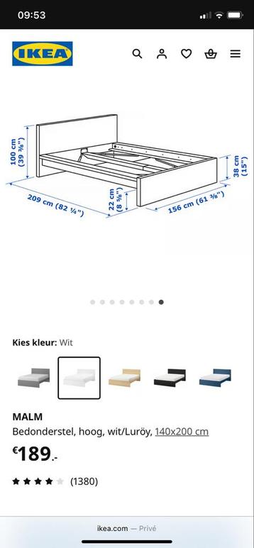Ikea Malm bed 140x200 wit + lades