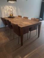 6 Bruin Leren Stoelen - 2 zonder, 4 met armleuning, Huis en Inrichting, Ophalen, Minder dan 50 cm, Gebruikt, Metaal