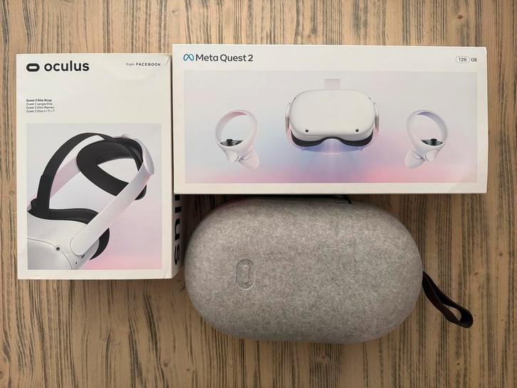 Meta Quest 2 128GB + Elite Strap + Case, Spelcomputers en Games, Virtual Reality, Gebruikt, Pc, VR-bril, Ophalen of Verzenden