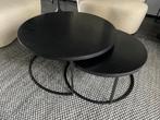 Set van 2 Ronde Salon Tafels - Zwart Hout/Metaal, Ophalen, Gebruikt, 50 tot 100 cm, Rond