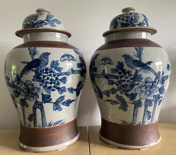 2 Grote Chinese NANKING tempel jars dekselpotten  beschikbaar voor biedingen