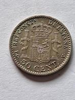 50 cent Spanje zilver 1910, Postzegels en Munten, Munten | Europa | Niet-Euromunten, Zilver, Ophalen of Verzenden, Overige landen