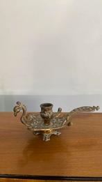 Antiek/oude kandelaar Brocante Koper met Feniks Vogel Beeld, Ophalen of Verzenden, Koper of Brons