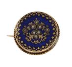 Roos diamant antieke 14k gouden broche blauw emaille