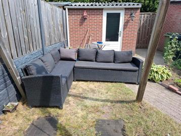 Wicker L-vorm tuinset antraciet 2xbanken 1x tafel beschikbaar voor biedingen